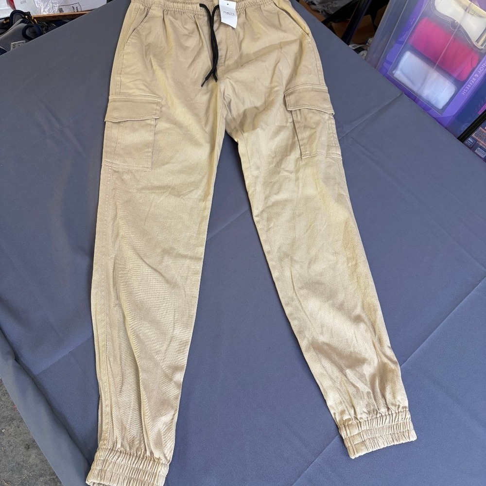 Rue 21 Cargo Jogger Pants Elastic Waistband Mens S Small Tan Cuffed Hem NWT